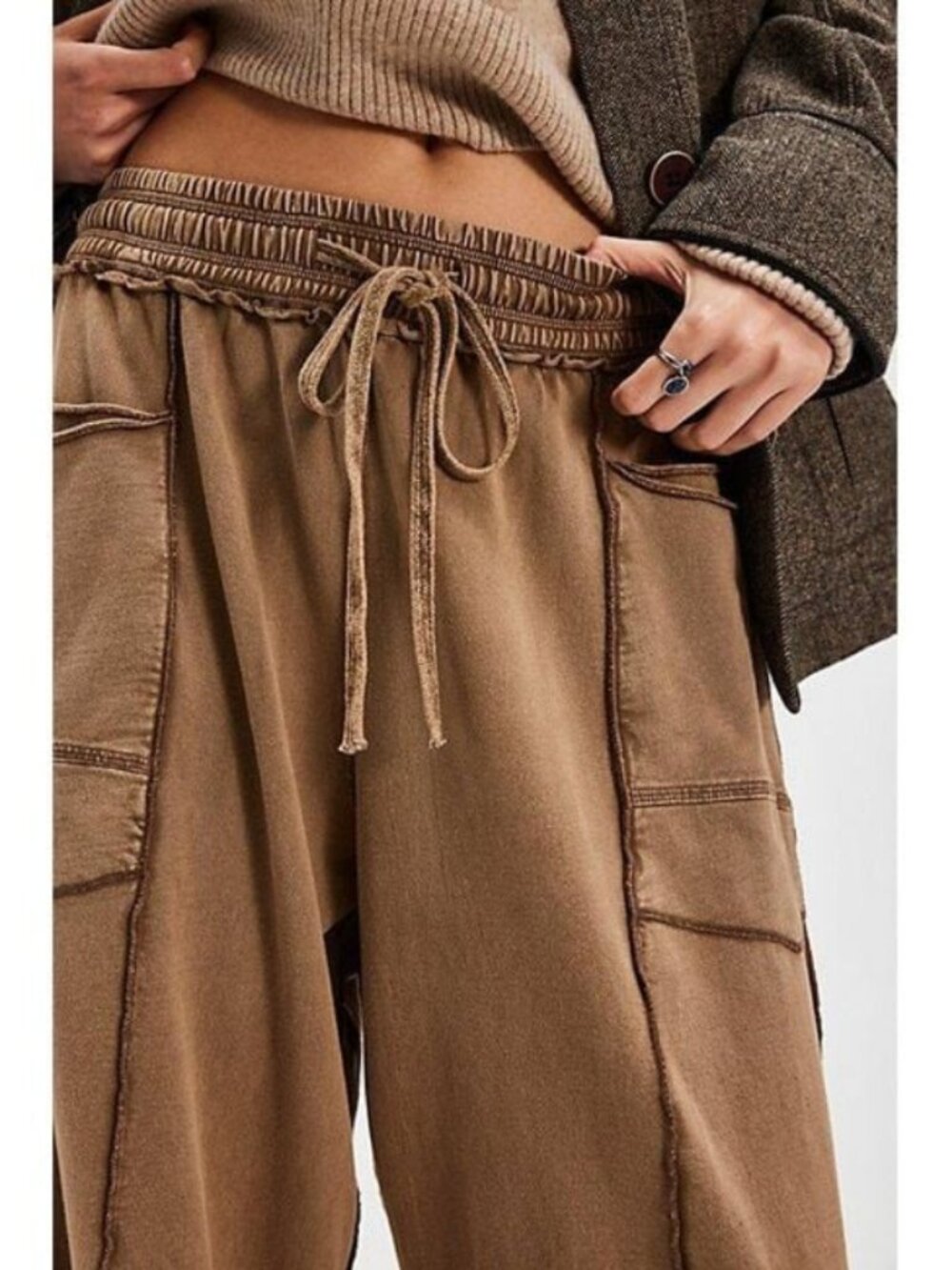 Free People Kaiden Barrel Pants Mid-rise Smocked Patch Pockets Drawstring XS